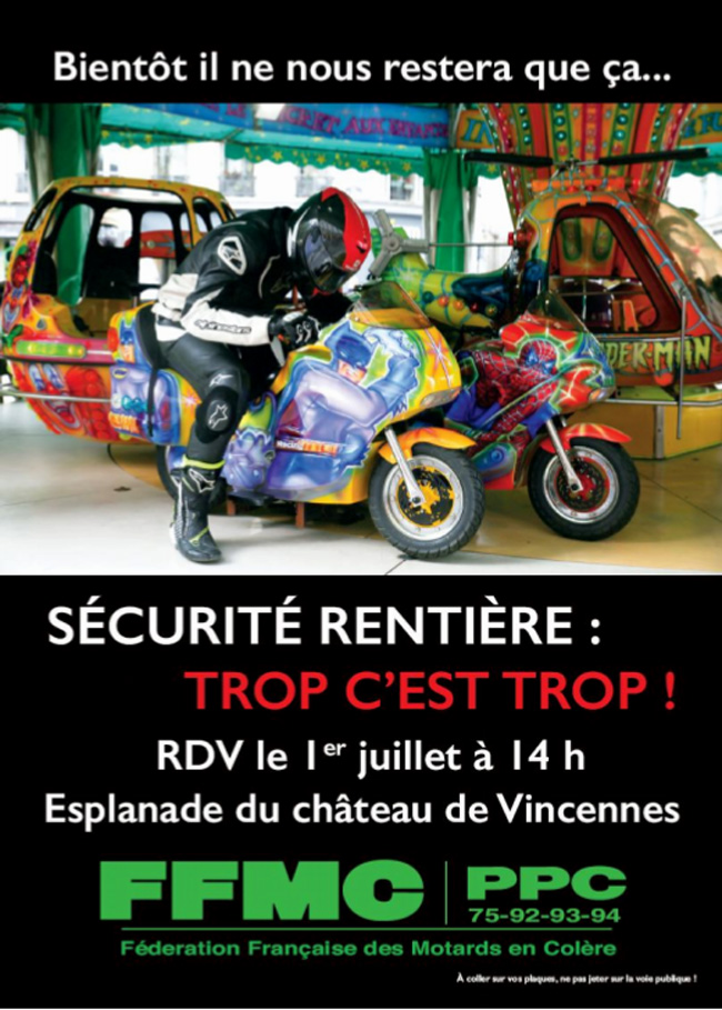 Manif FFMC à Paris samedi 1er juillet contre les nouvelles mesures de sécurité rentière